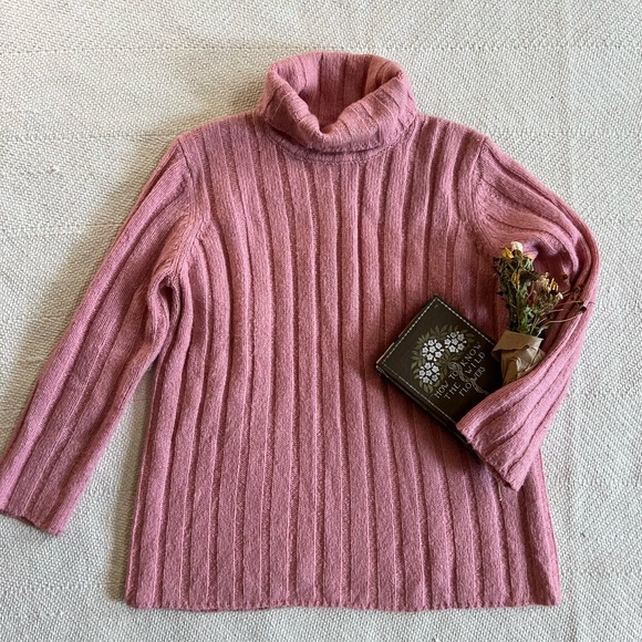 Vintage 90s Wool Blend Thick Ribbed Knit Turtleneck Pullover Sweater - Picture 2 of 5